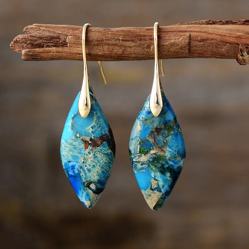 Earthy Jasper & Gold Teardrop Earrings